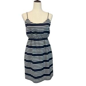 J Crew Women's Tank Dress Short Striped Spaghetti Strap sz 6 Navy Blue White